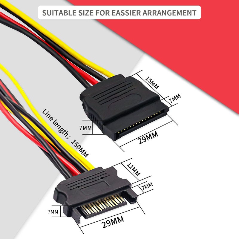 DaFuRui 4pcs SATA Power Splitter Cable,15 Pin Male to 15 Pin Dual Female Power Cable 8 Inches - Image 5